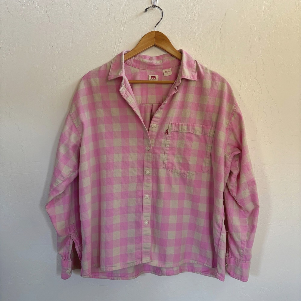 Levi's Davy Pink Plaid Lightweight Flannel Shirt L Buffalo Check Soft 90s Y2K